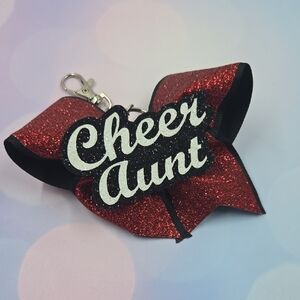 Red Glitter Cheer Aunt Bow Keychain